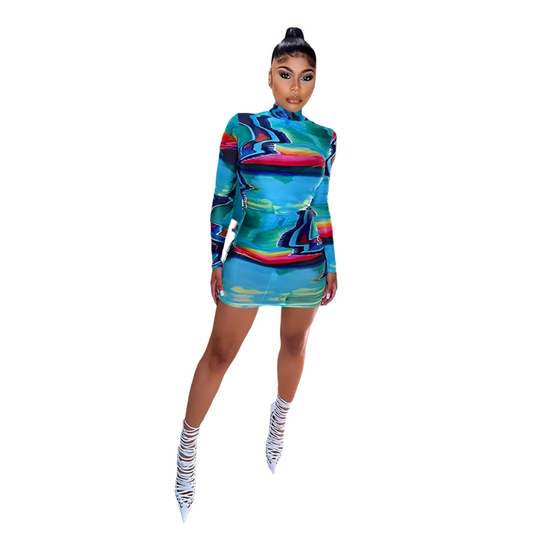 Colorful mesh mini dress